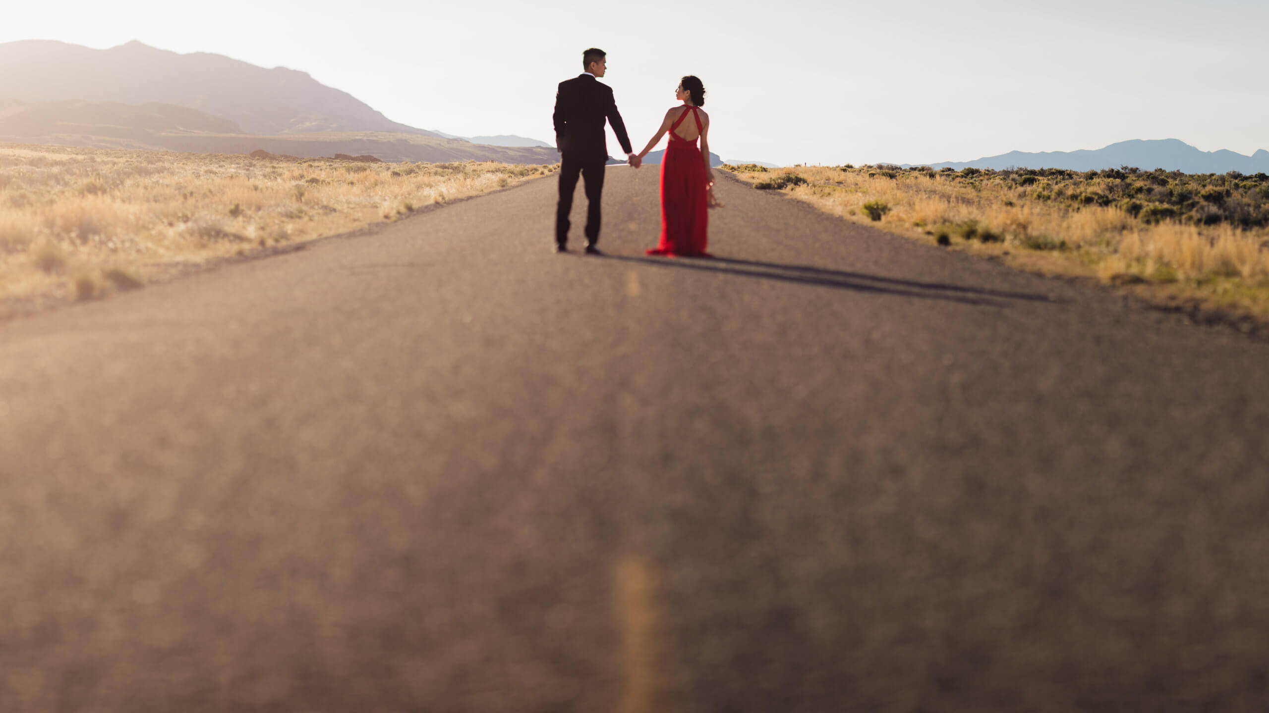 couple stands on the road